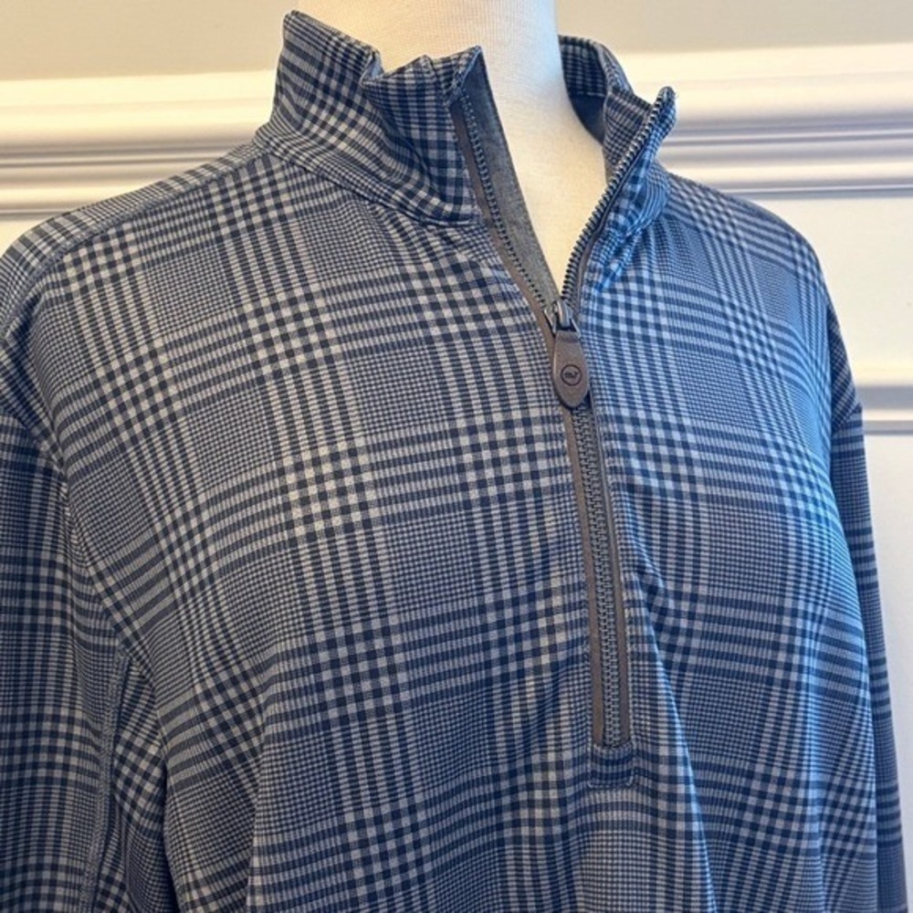 Vineyard Vines Jim Nantz Mens Grey Plaid 1/4 Zip Golf Pullover Sweater Large - Picture 2 of 6